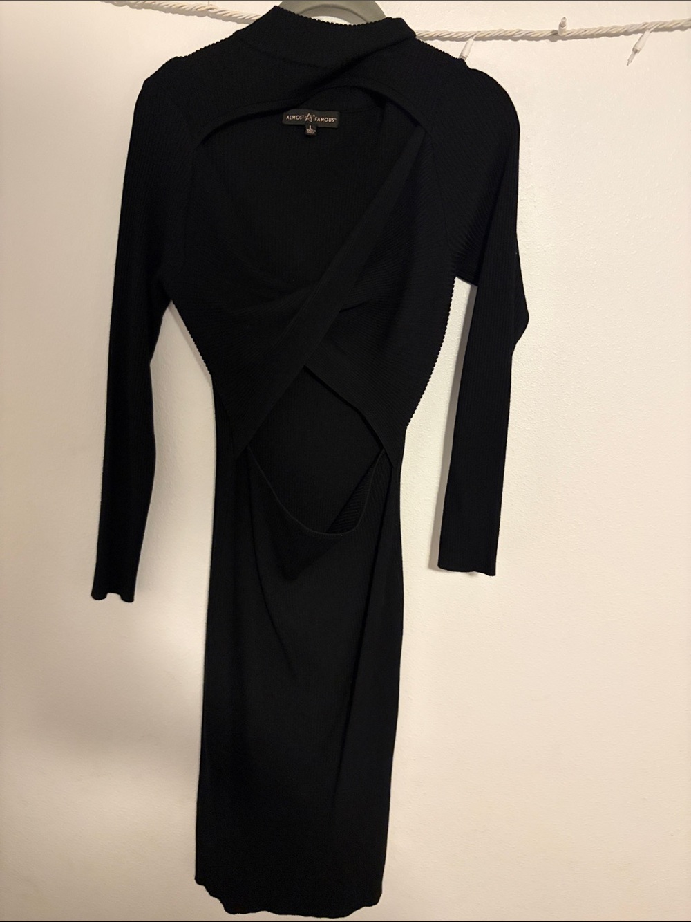 Almost Famous Black Long Sleeve Cutout Ribbed Midi Dress - Picture 1 of 2